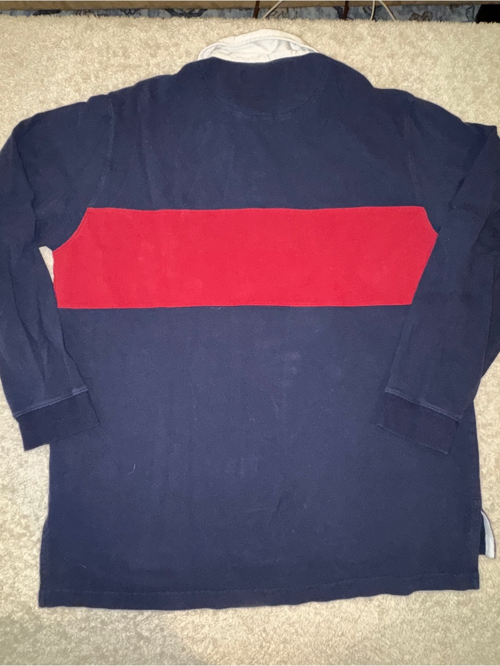 Men's Henry Grethel Navy Rugby Shirt with Red Chest Stripe Size Large - Picture 3 of 3